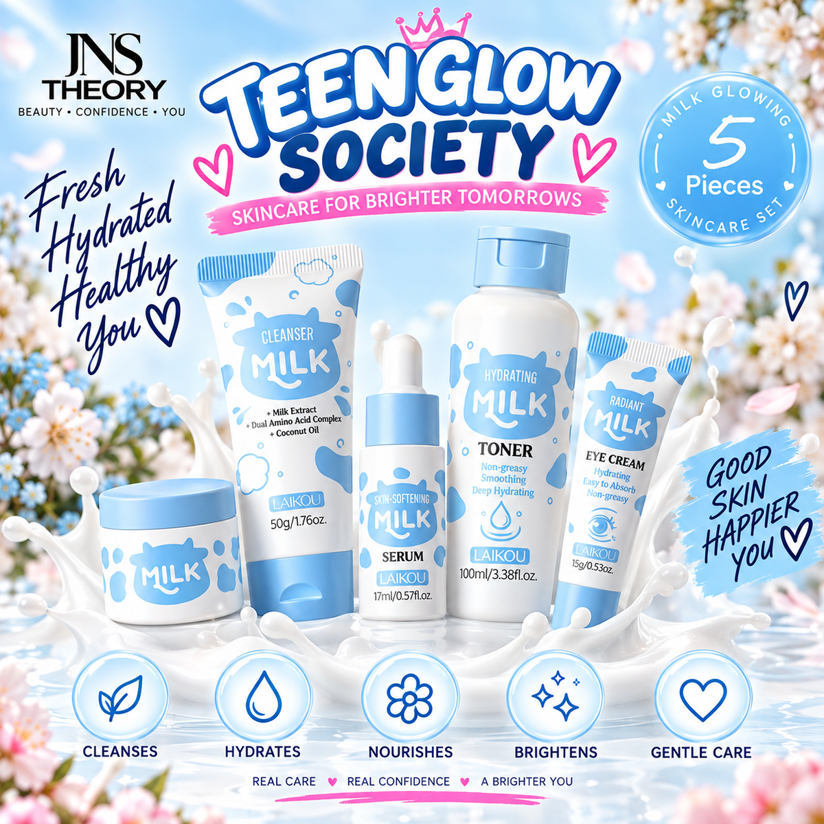 Teen Glow Society LAIKOU Hydrating Milk 5-Piece Skincare Set
